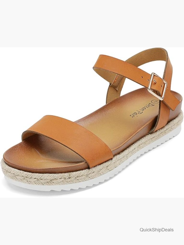 Faux Leather Open Toe Ankle Strap Wedge Sandals With Platform Heel